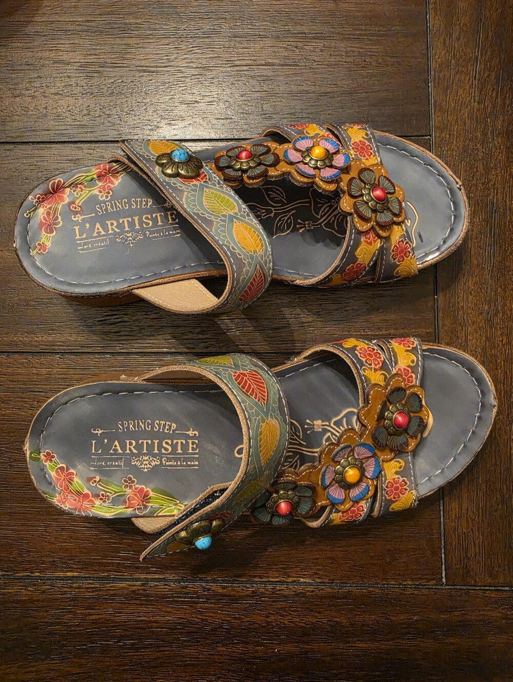 Women's Floral Leather Slide Sandals - Multicolor